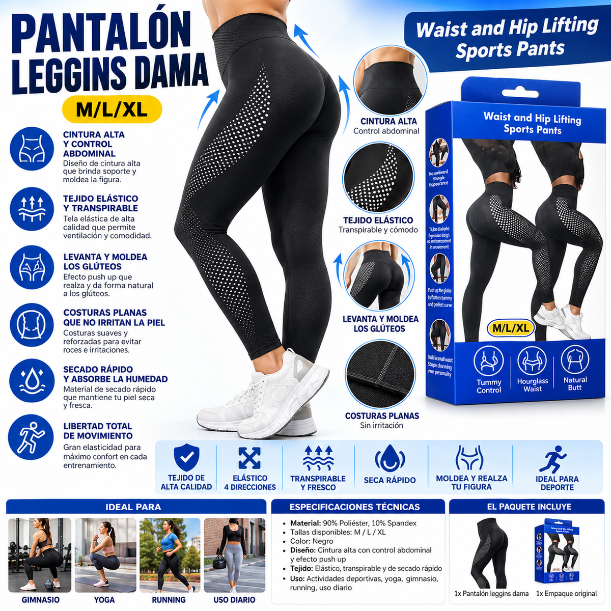 Leggings 3D VivaCuerpo™ - Negro