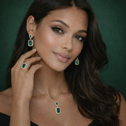 Collar Esmeralda — 🎁Pendientes & Anillo a conjunto