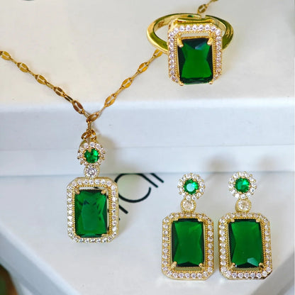 Collar Esmeralda — 🎁Pendientes & Anillo a conjunto